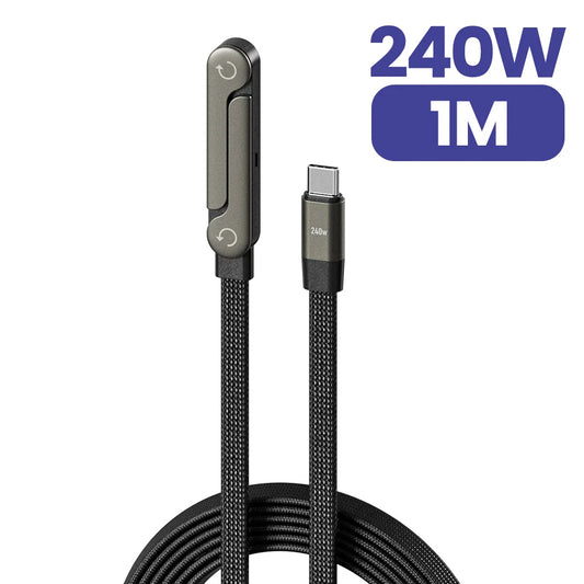 Black braided cable with USB-C connector on a white background, labeled 240W and 1M.