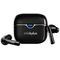 Black wireless earbuds with charging case on a white background, featuring the Lenovo ThinkPlus logo.