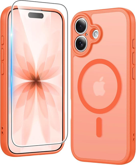 Orange phone case with Apple logo on a white background