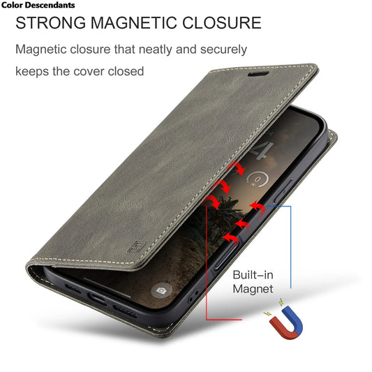 Phone case with a strong magnetic closure feature highlighted