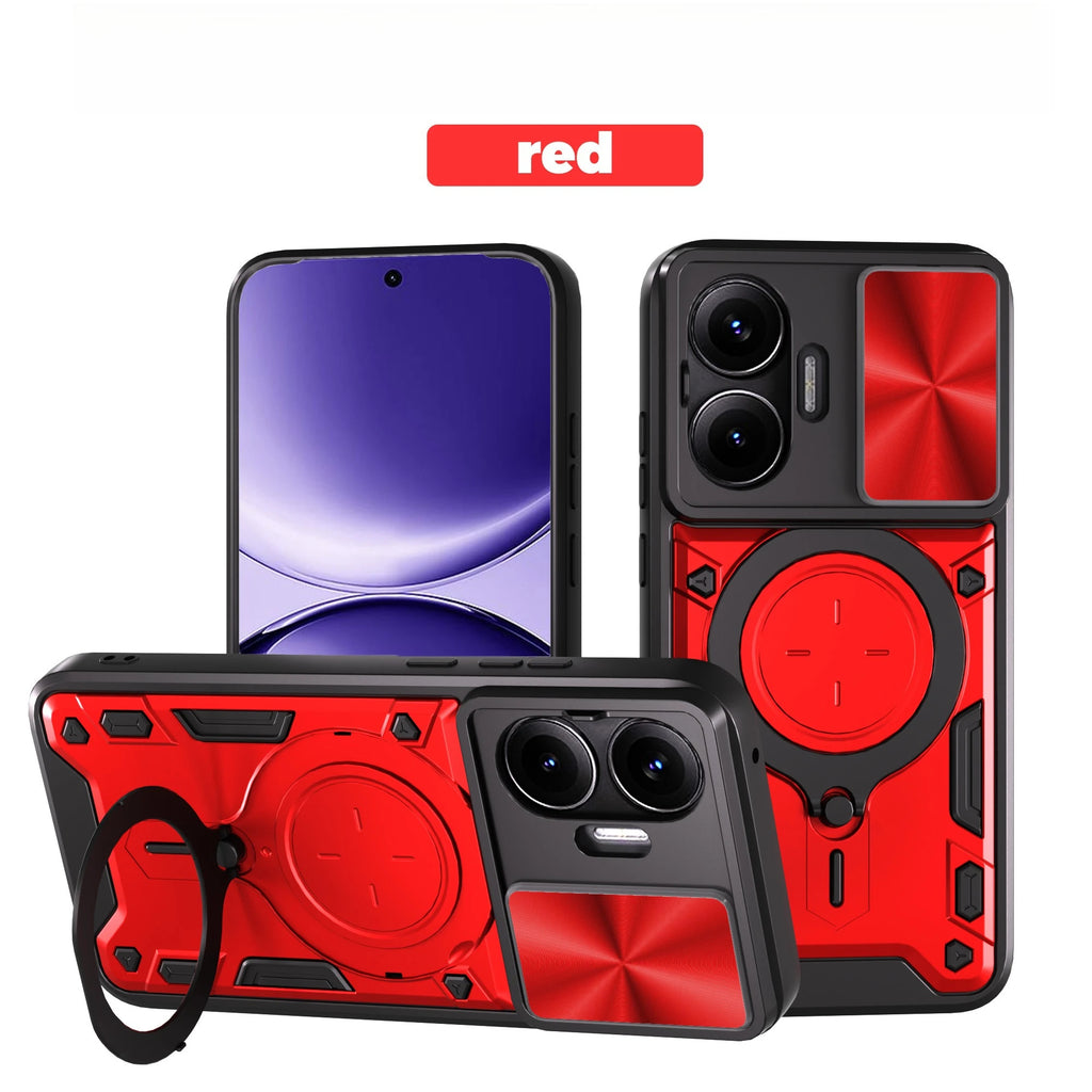 Red phone case with black accents on a white background