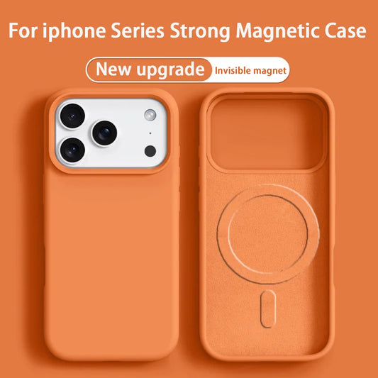 Orange phone case with magnetic feature for iPhone on an orange background