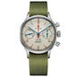 Watch with green strap and white face on a white background
