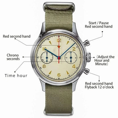 Wristwatch with labeled components on a white background