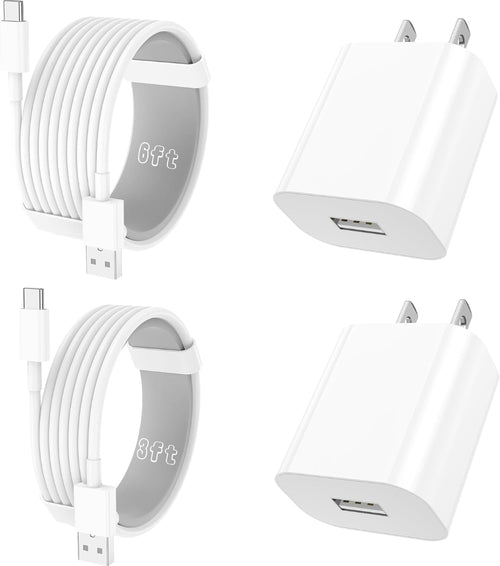 Collage of white electronic accessories including a cable, adapter, and wall plug on a white background.